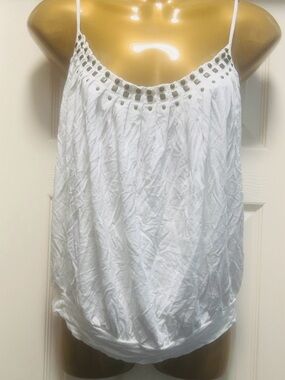 Guess White Beaded Scoop-Neck Spaghetti-Strap Camisole (Bin 6-014)